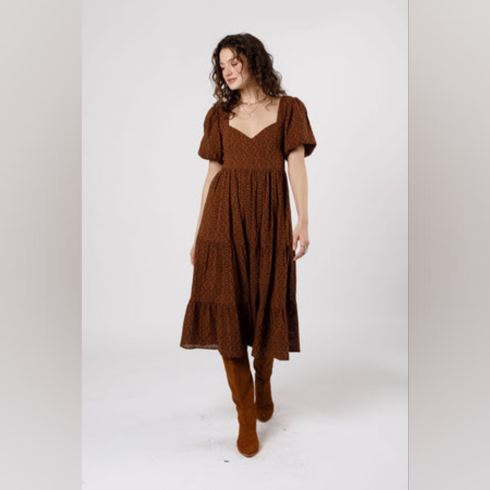 Band of the Free Sierra Walnut Brown Eyelet Midi Dress XS NWT